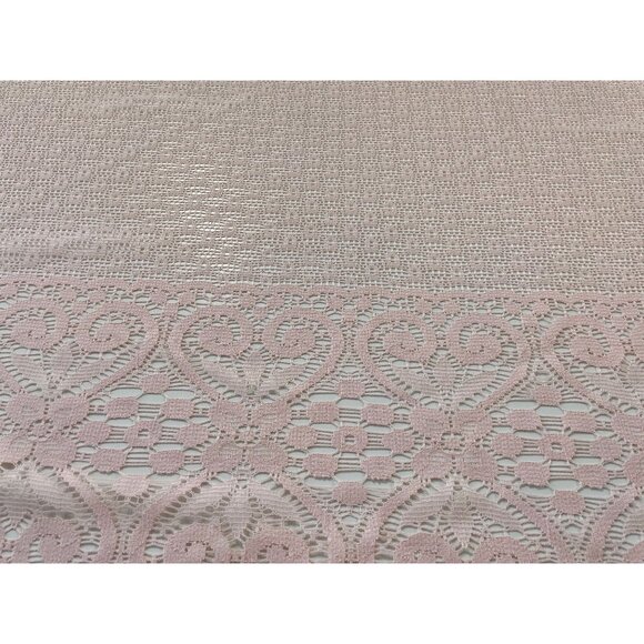Vintage 90s pink curtain, contemporary ladder work lace, floral scalloped edge - Picture 5 of 9